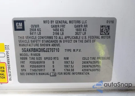 2016 Buick Enclave Leather from USA, damaged, VIN 5GAKRBKD8GJ270710